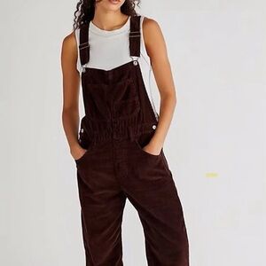We the Free People Slim Ankle Corduroy Overalls Chocolate Brown Women’s Size 26